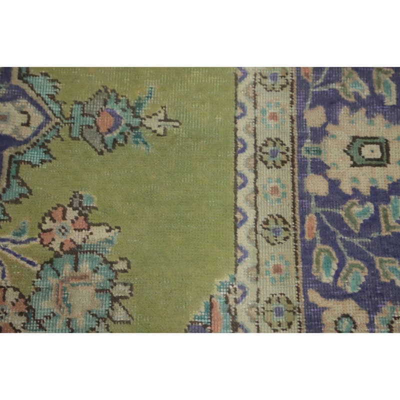 Hand Knotted Oriental 100% Wool Carpet Traditional Floral Green Tabriz Area Rug - 9' 5'' X 6' 5''