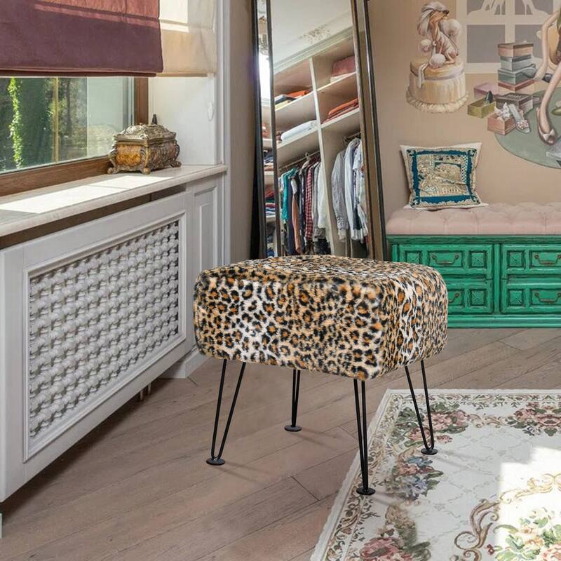 Home Soft Things Animal Pattern Ottoman Bench with Black Metal Legs