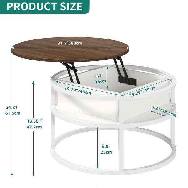 dimension image slide 3 of 8, Moasis Round Lift Top Coffee Table with Hidden Storage