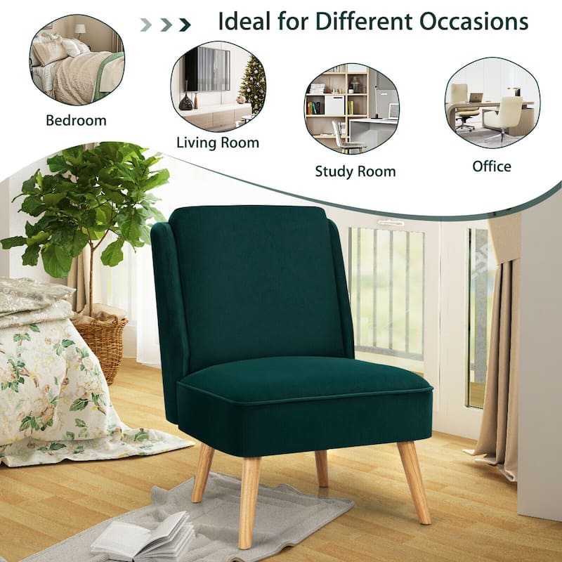 Velvet Accent Chair with Rubber Wood Legs for Living Room - 29.5" x 23.5" x 35" (L x W x H)