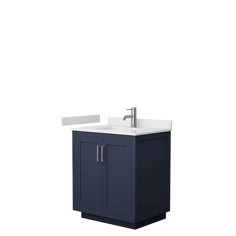 Miranda Single Vanity Set, Cultured Marble Top, No Mirror - 30-Inch Single - Dark Blue, Nickel Trim, White Cultured Marble Top