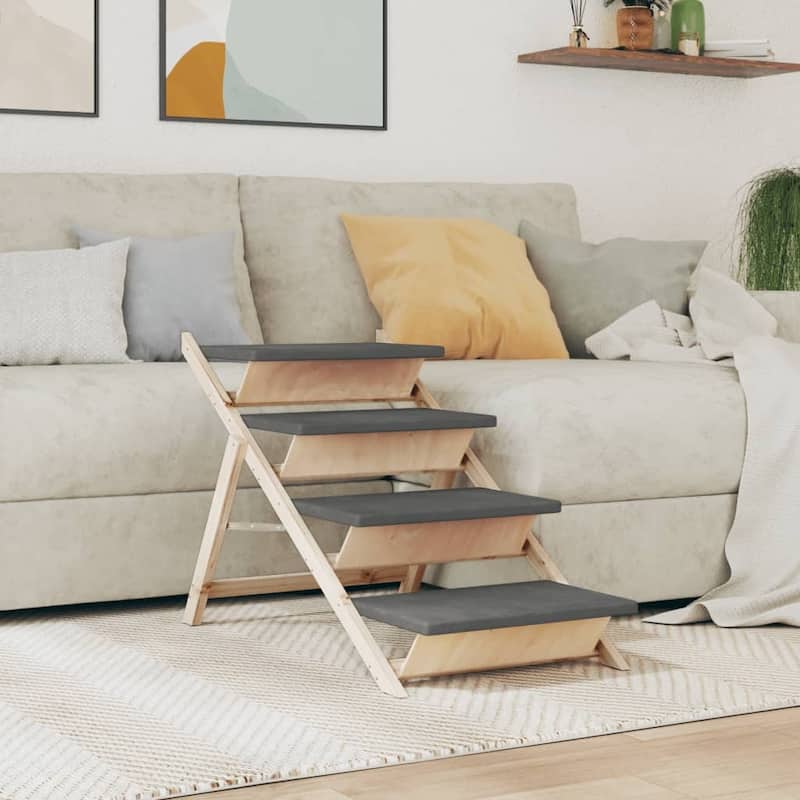 vidaXL Dog Stair Gray 41.3"x18.5" Solid Wood Fir - 41.3" x 18.5"