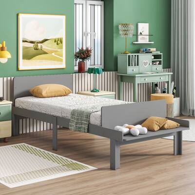 Twin Bed with Footboard Bench,Gray