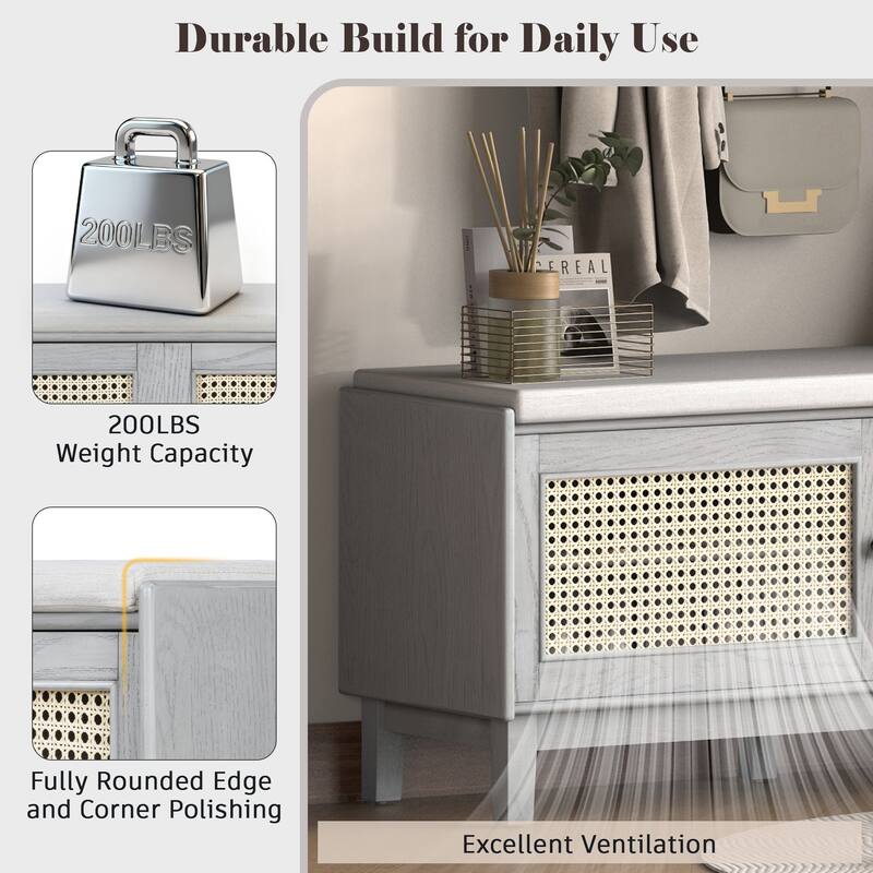 Boho Rattan Shoe Storage with Washable Cushion & Adjustable Shelves by Harper&Bright Designs