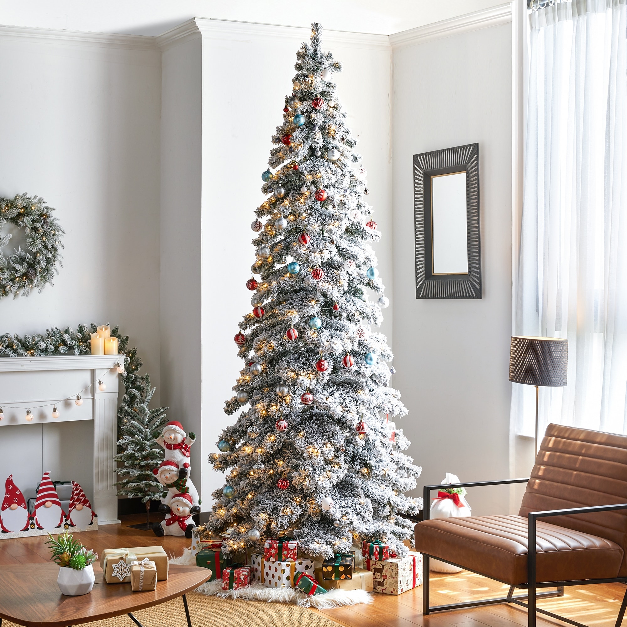 【特価】 Glitzhome 7.5ft/9ft/12ft Spruce Layered Flocked Pre-Lit トップス