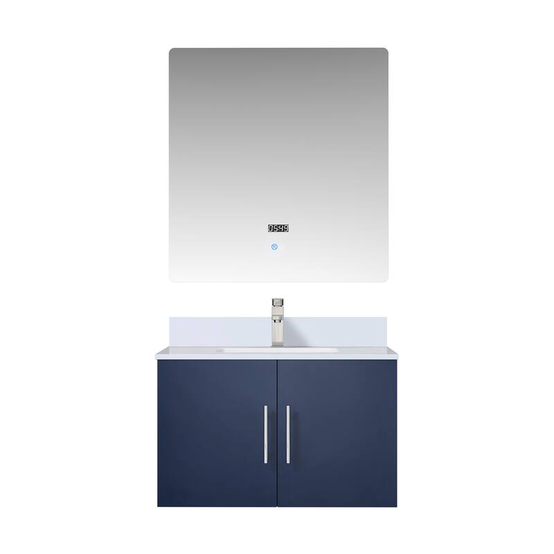 Geneva 30 in. W x 22 in. D Dark Grey Bath Vanity, White Quartz Top, Faucet Set, and 30 in. LED Mirror - 30 Inch - Navy Blue