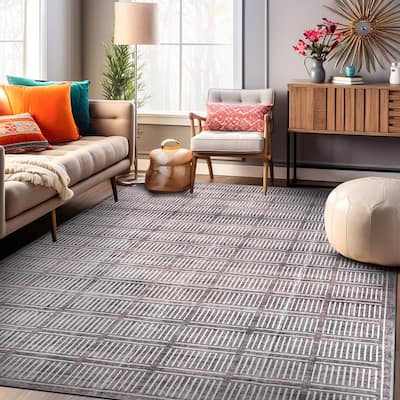 World Rug Gallery Bohemian Stripe Lines Washable Non Slip Area Rug