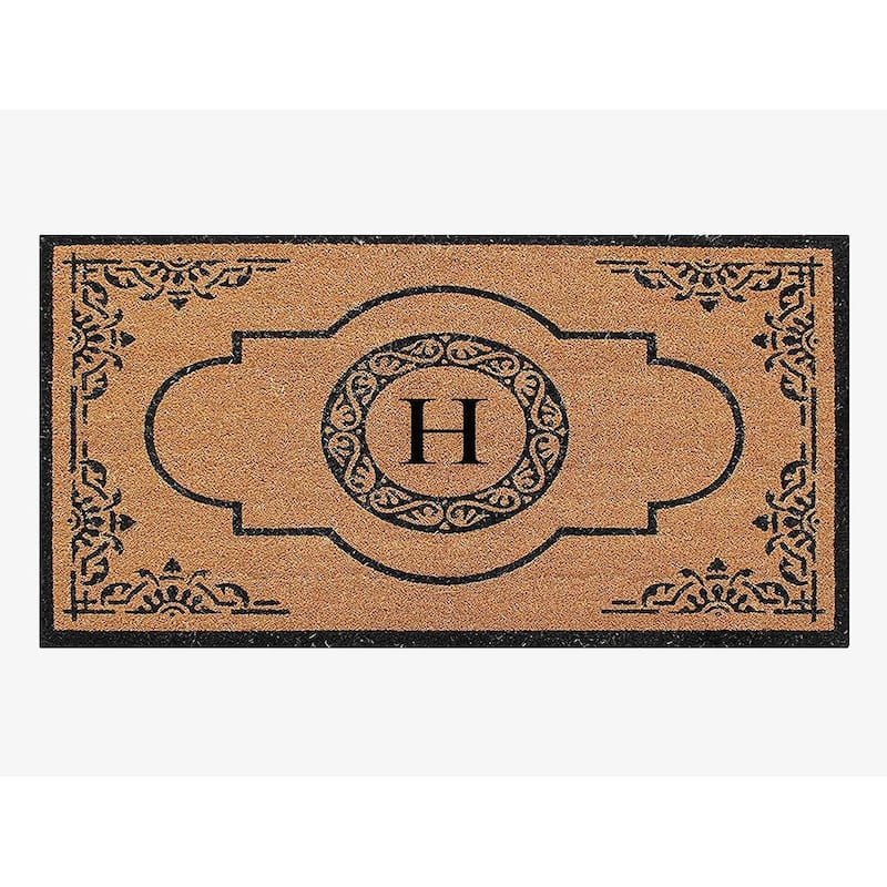 A1HC Natural Coir Hand-crafted Abrilina Monogrammed Double Doormat
