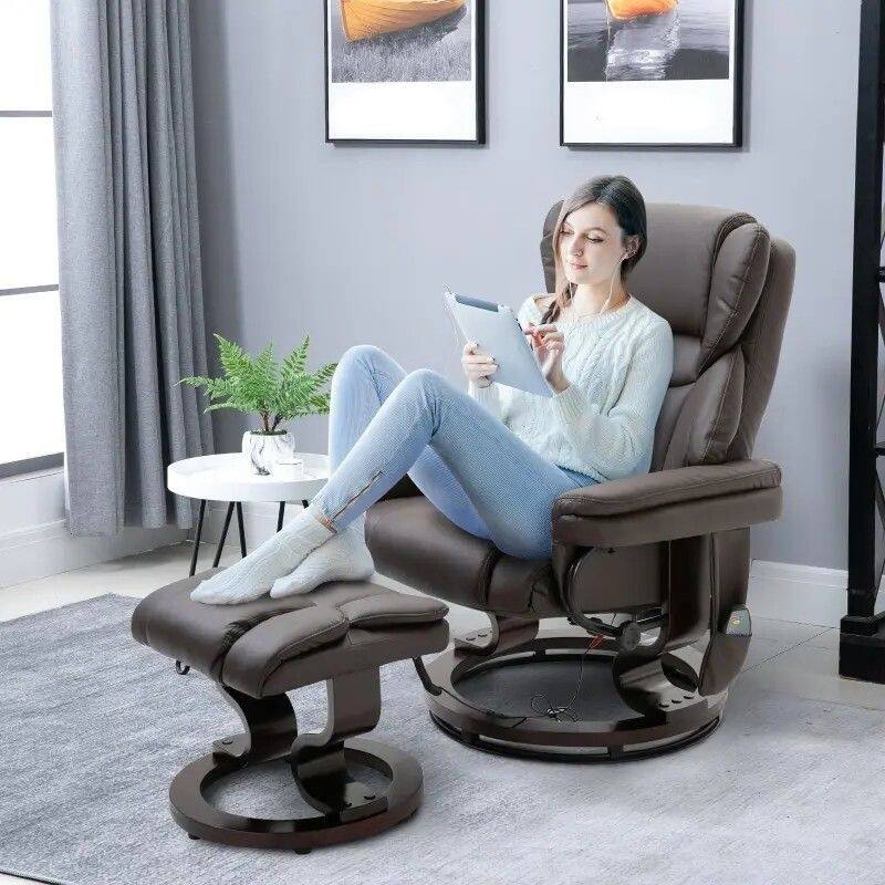 Adjustable Faux Leather Remote Massage Recliner Chair with Ottoman