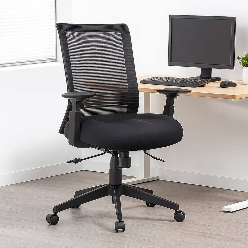Rolling Task Chair, Black Mesh, Foam Padded Built-in Seat Slider