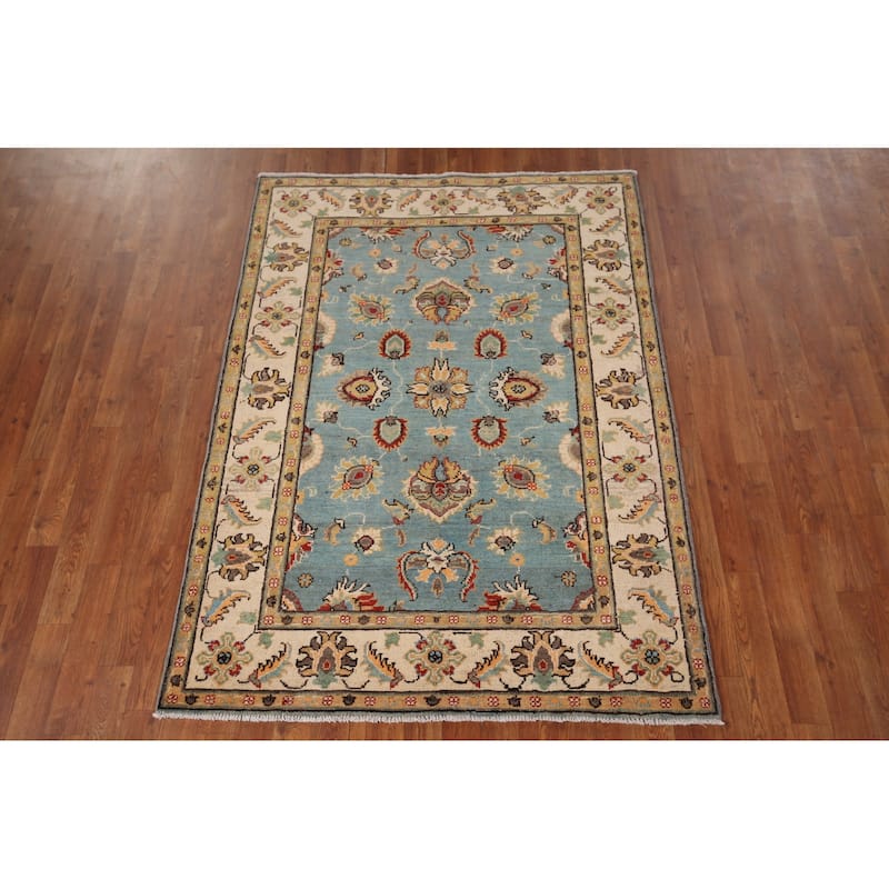 Light Blue Oushak Oriental Accent Rug Handmade Wool Carpet - 4'1" x 5'8"