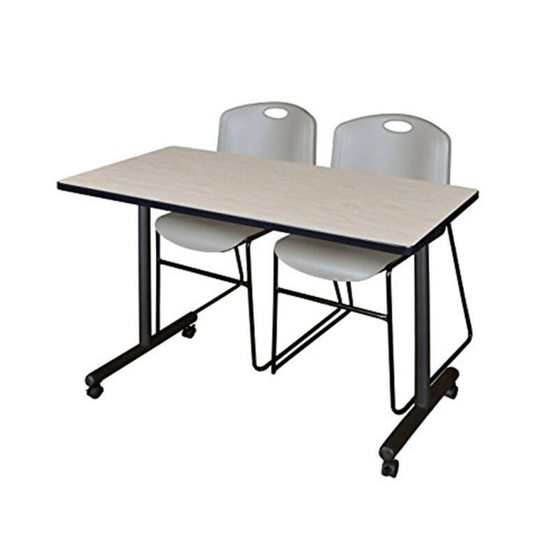 48" x 24" Mobile Training Table- Maple & 2 Stack Chairs- Grey