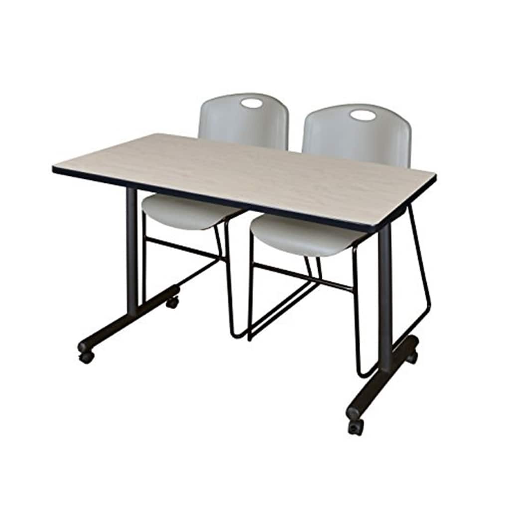 48" x 24" Mobile Training Table- Maple & 2 Stack Chairs- Grey
