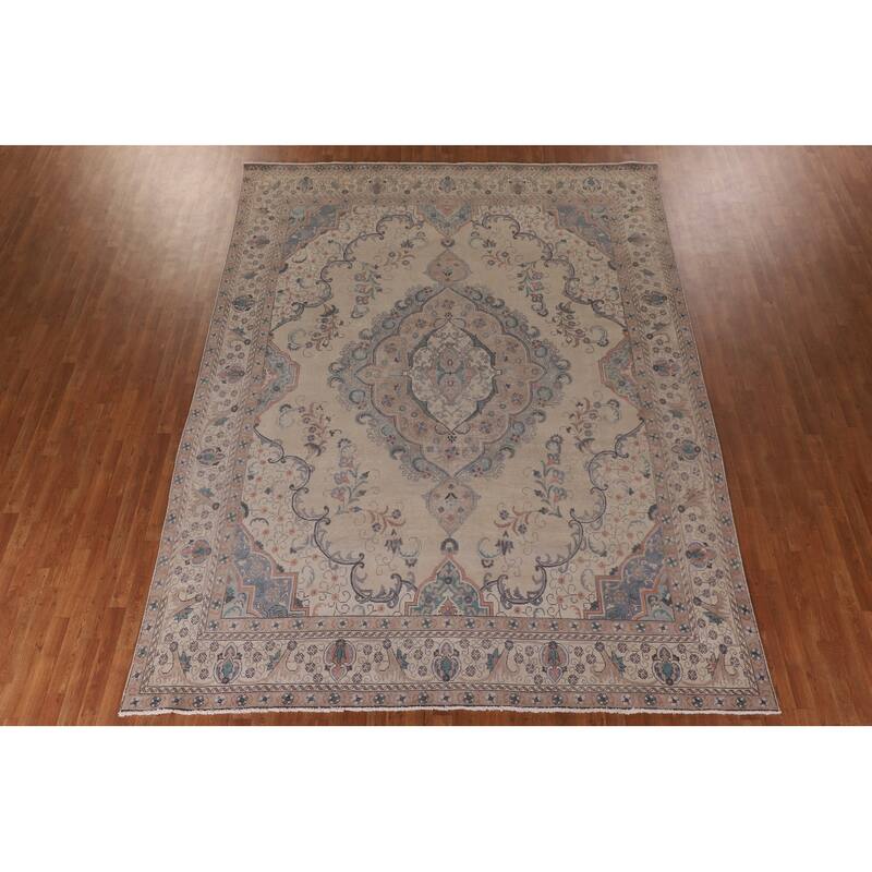 Tabriz Persian Vintage Area Rug Handmade Wool Carpet - 9'7" x 12'7"