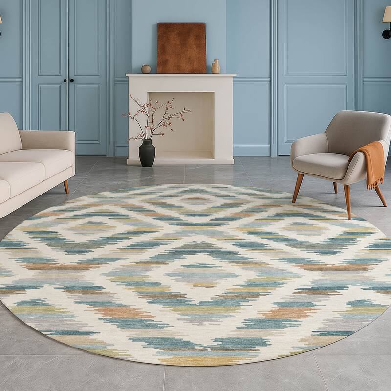 Machine Washable Indoor/ Outdoor Global Diamdon Chantille Rug