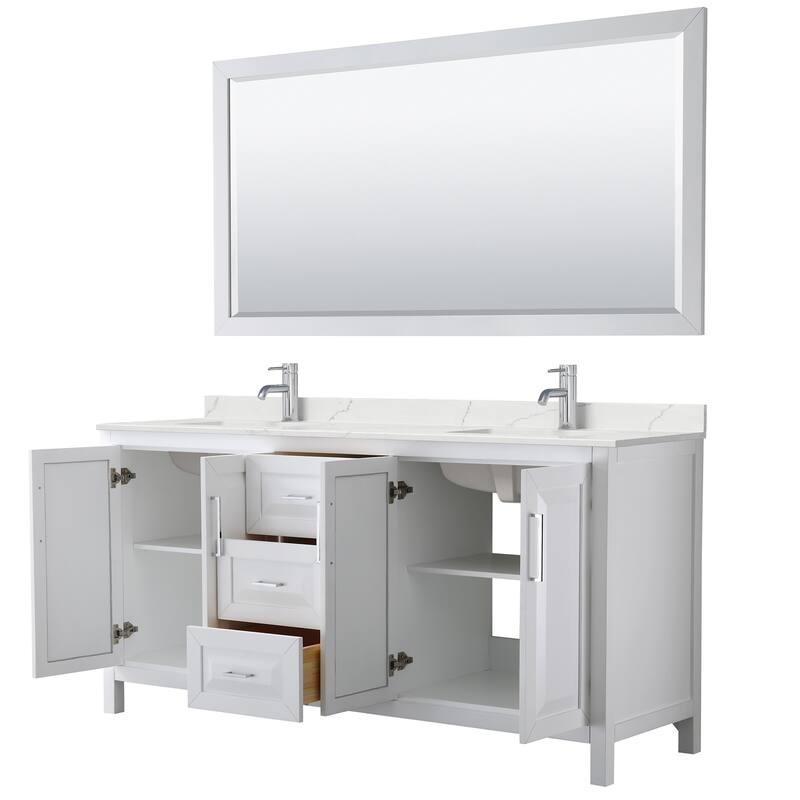 Daria 72-inch Double Vanity, Single Hole Quartz Top, 70-inch Mirror