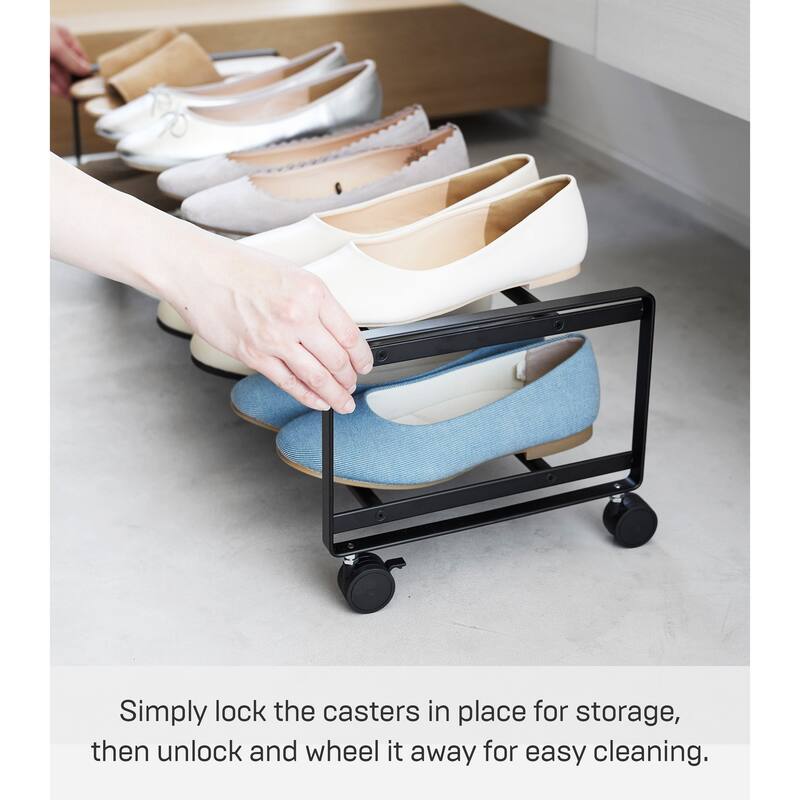 Yamazaki Home Two-Tier Rolling Shoe Rack, Steel - L 10.83 x W 32.87 x H 8.15 inches