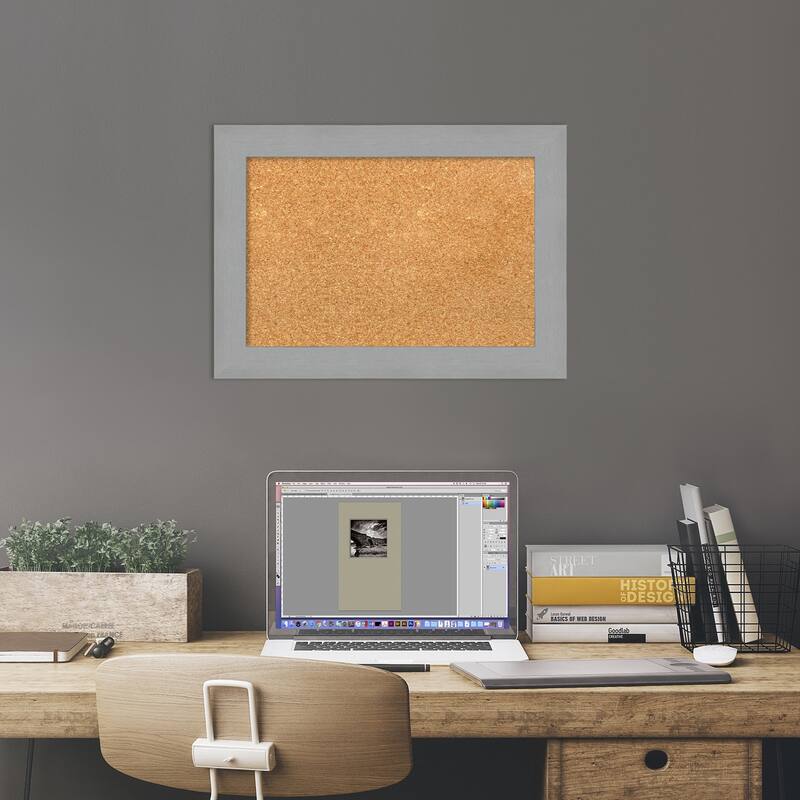 Brushed Nickel Framed Cork Bulletin Memo Board