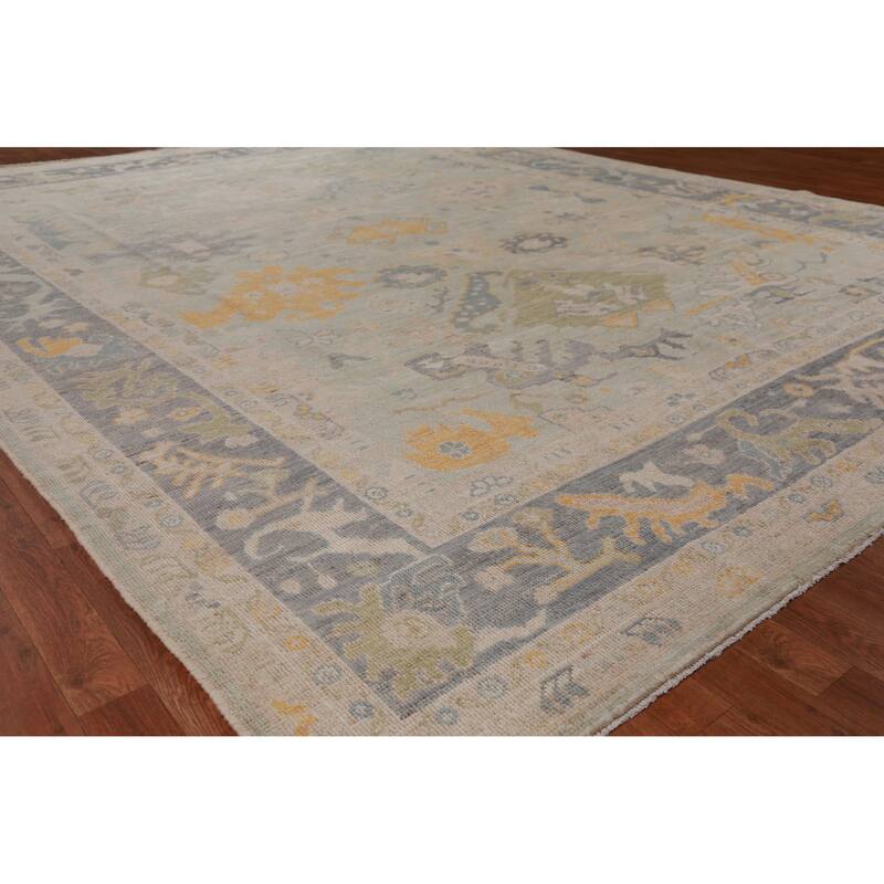 Hand Knotted Oriental 100% Wool Carpet Transitional All-Over Green Oushak Area Rug - 12' 0'' X 9' 3''