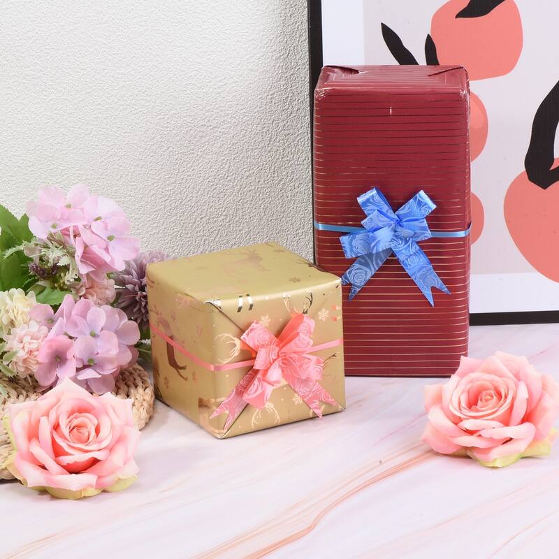 100Pcs Pull Bows Ribbon Gift Wrapping String Rose Pattern Bow Tie