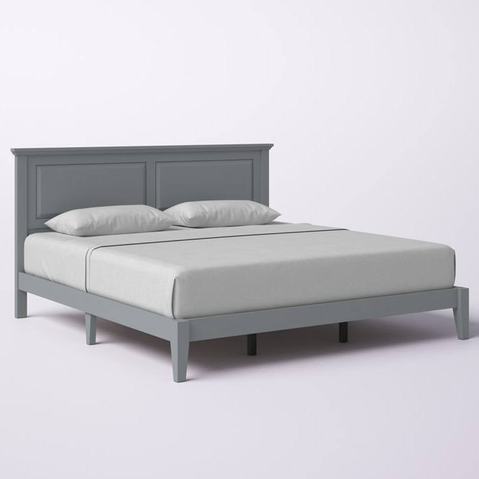 Solid Oak Platform Bed with Tapered Legs and Headboard - Grey - King