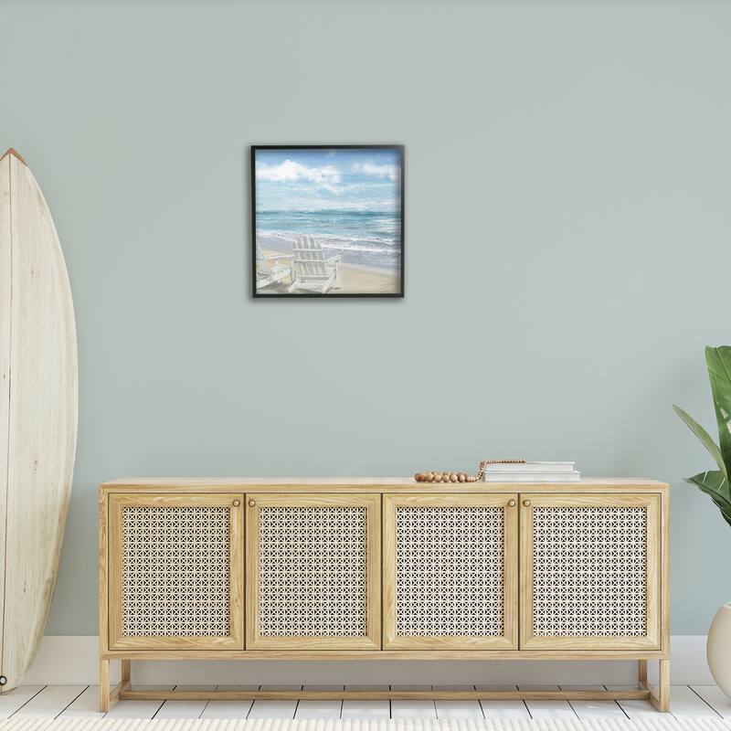 Stupell White Adirondack Chairs on the Beach Painting Framed Art, 12 x 1.5 x 12, Proudly Made in USA - Multi-color