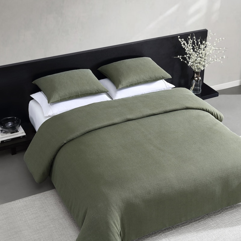 Vera Wang Carved Lines Reversible Green Duvet Cover Set