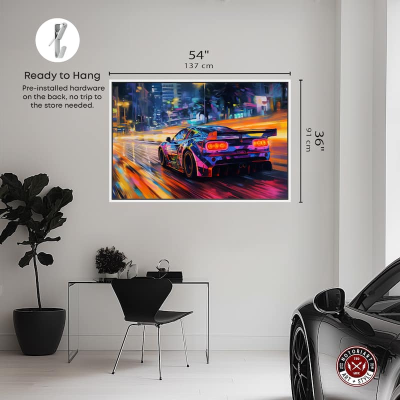 Notoriart Night Drive Vibes Framed Car 1 Piece Canvas Wall Art