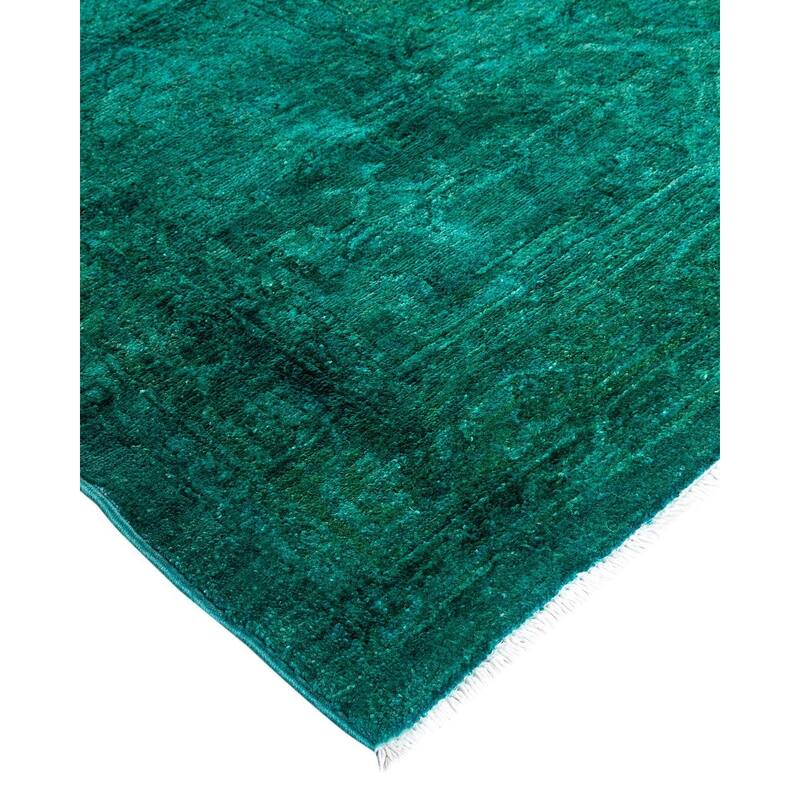 Overton Hand Knotted Wool Vintage Inspired Modern Contemporary Overdyed Blue Area Rug - 12' 4" x 18' 3"