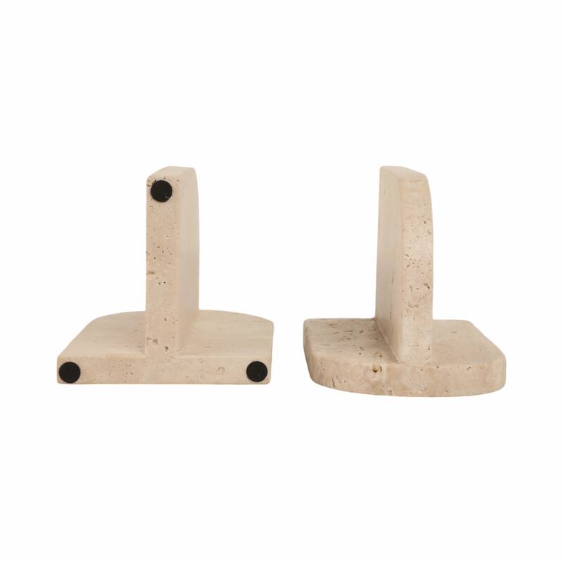 Stone Marble Arched Design Bookends Set - Tan, 6" - 6.0"