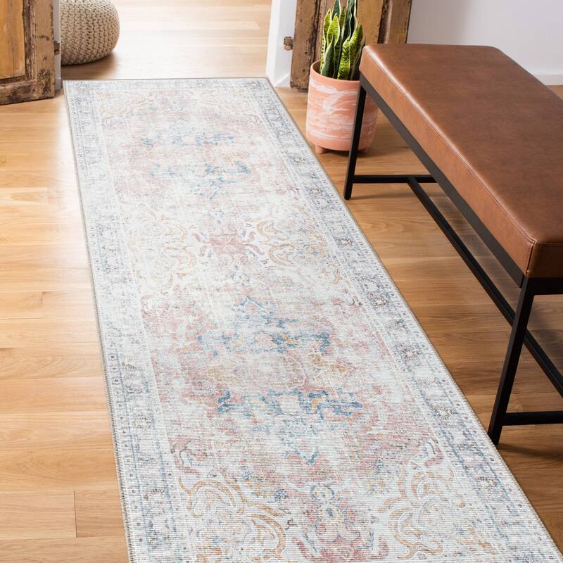 Bohemian Transitional Machine Washable Area Rug - 2' 6" x 7' - Runner