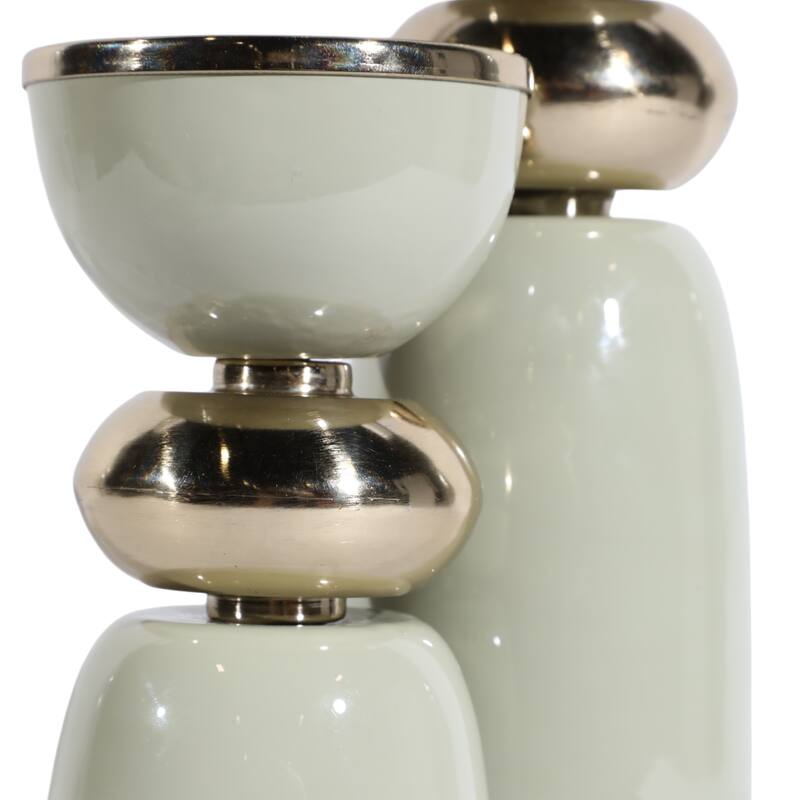 Metal Modern Curvy Pillar and Taper Holder - Green