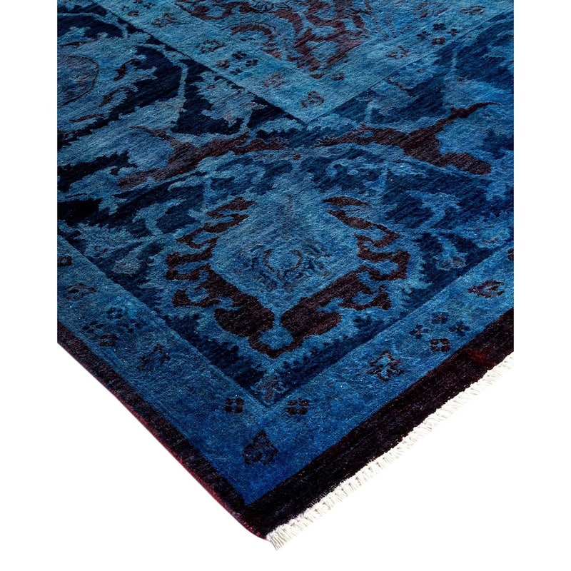 Overton Hand Knotted Wool Vintage Inspired Modern Contemporary Overdyed Blue Area Rug - 9' 0" x 11' 10"