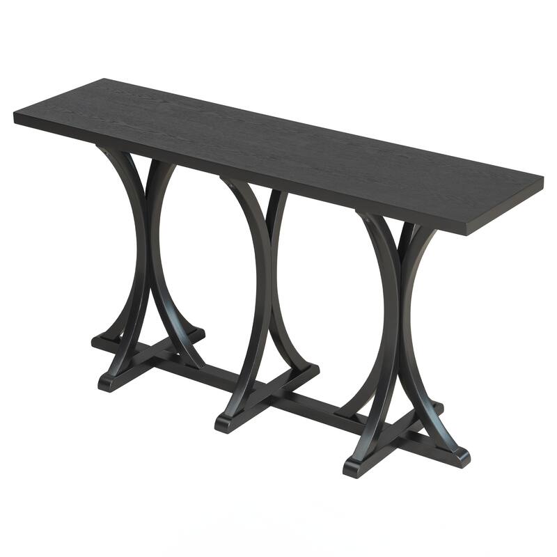 Wooden Console Table with Oak Veneer Top,Farmhouse Entryway Table with Rubber Wood Slender Curved Legs