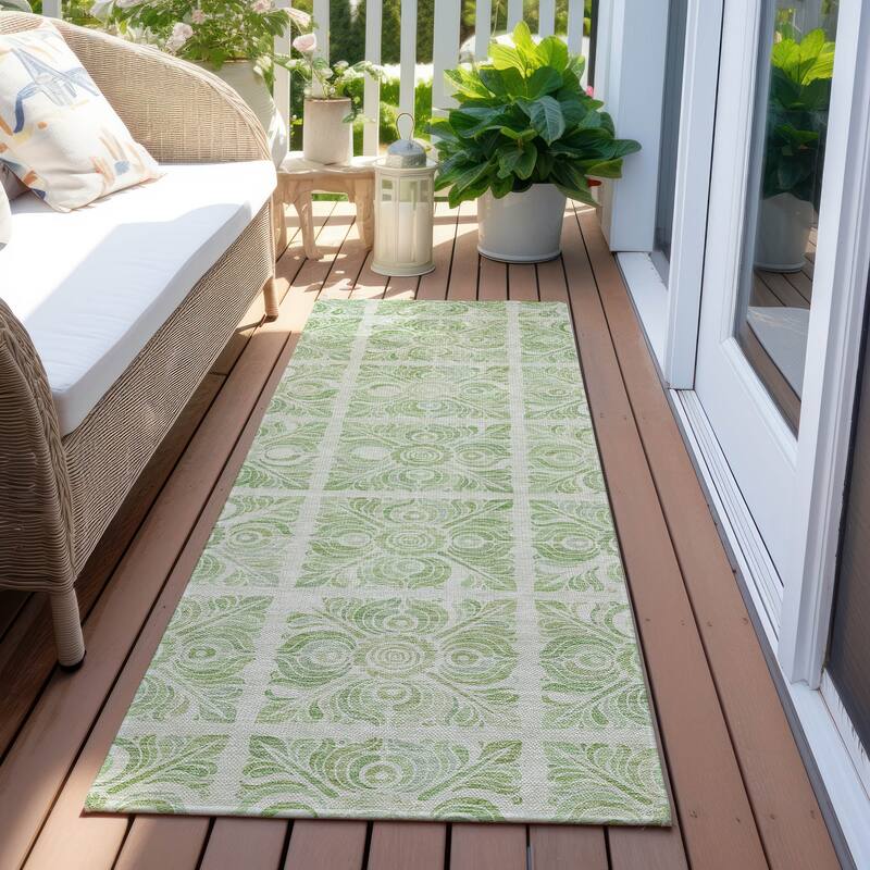 Machine Washable Indoor/ Outdoor Chantille Mosaic Rug - Aloe - 2'3" x 7'6"
