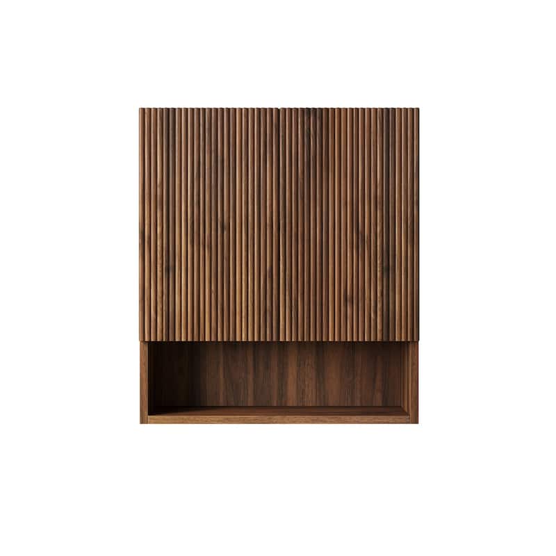 26" Wall-Mounted Striped Bathroom Cabinet, with Doors, Shelf and Open Storage