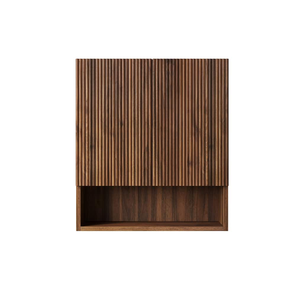 26" Wall-Mounted Striped Bathroom Cabinet, with Doors, Shelf and Open Storage