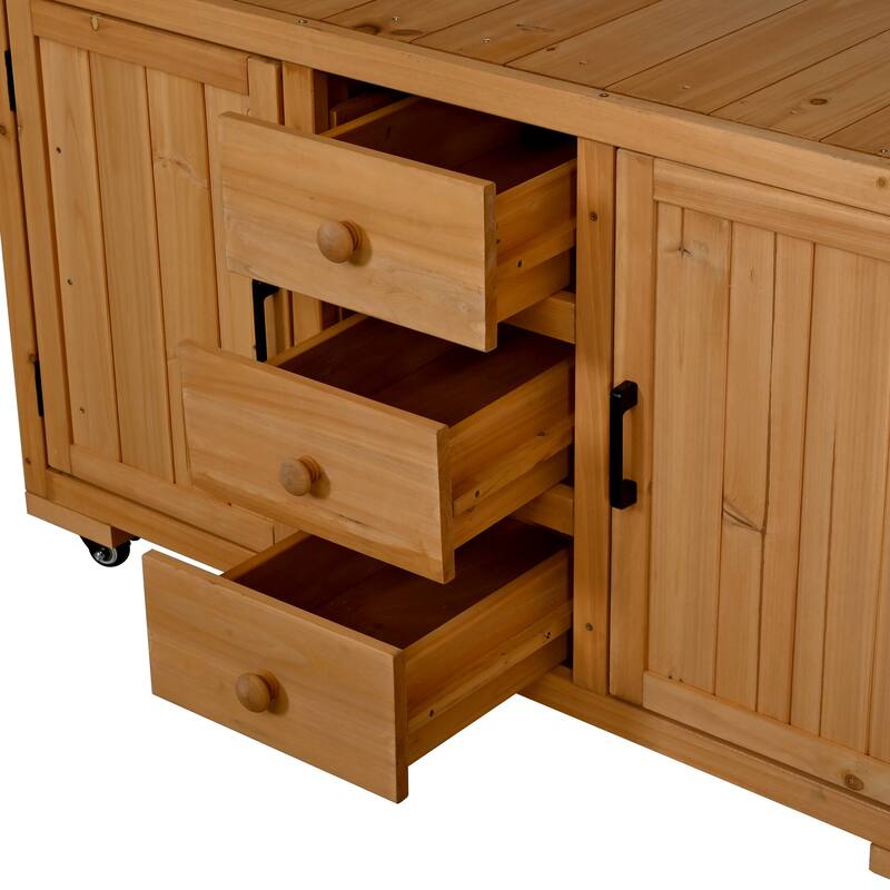 65" Outdoor Potting Bench with Stainless Steel Top, Rolling Garden Workstation with Hutch & Storage