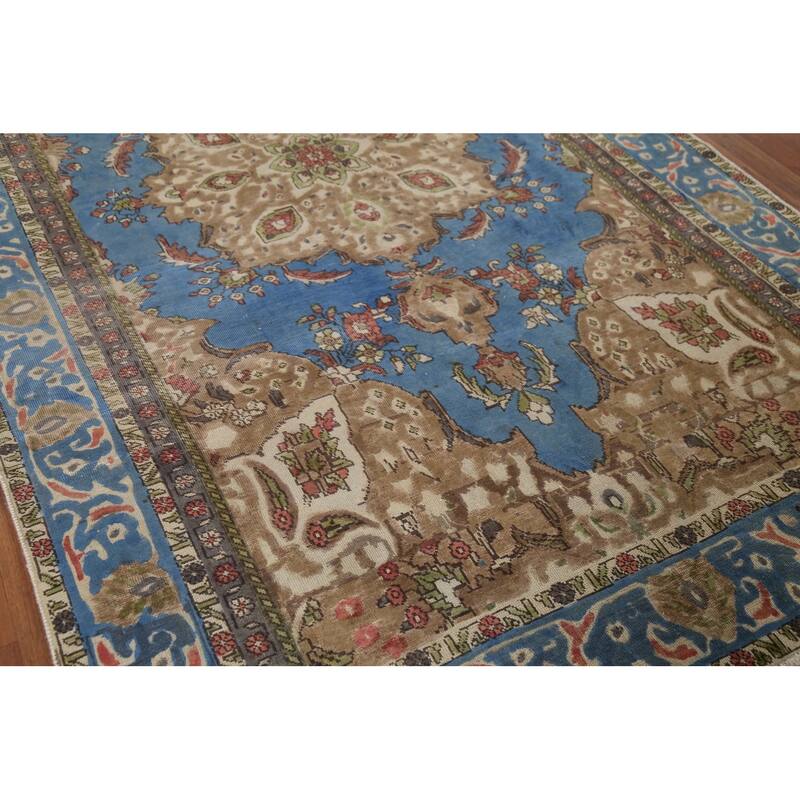 Blue Tabriz Persian Vintage Area Rug Handmade Bedroom Wool Carpet - 6'2"x 9'9"