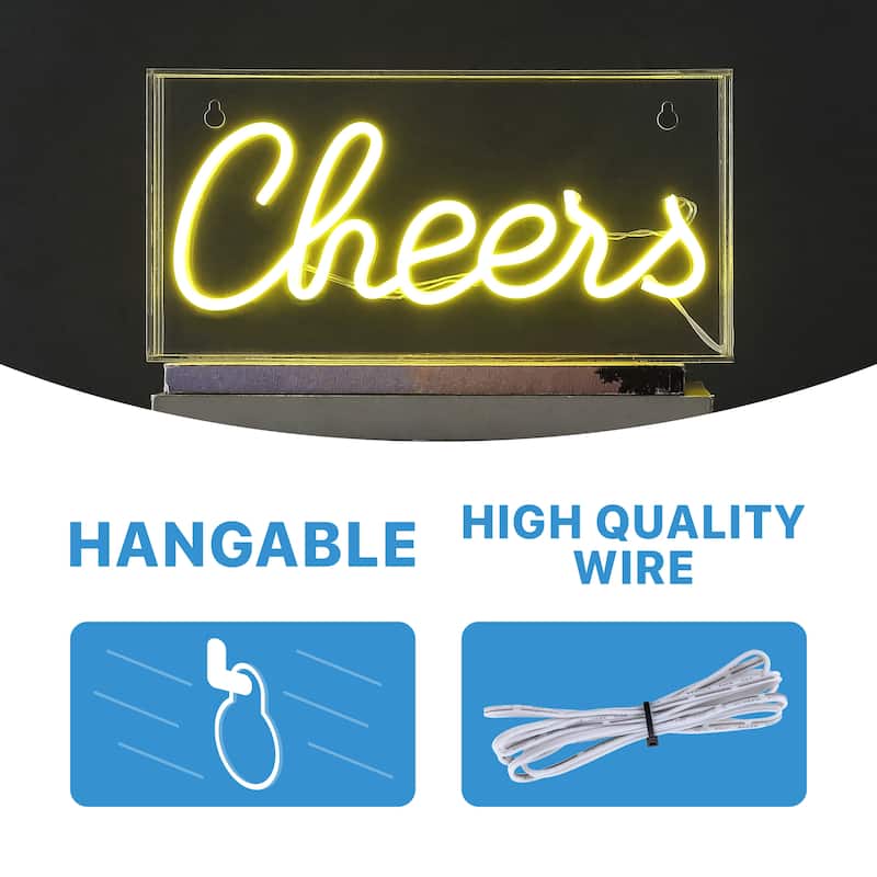 Eye 11.8" Contemporary Glam Acrylic Box USB Operated LED Neon Light, Yellow by JONATHAN Y - 1 Bulb