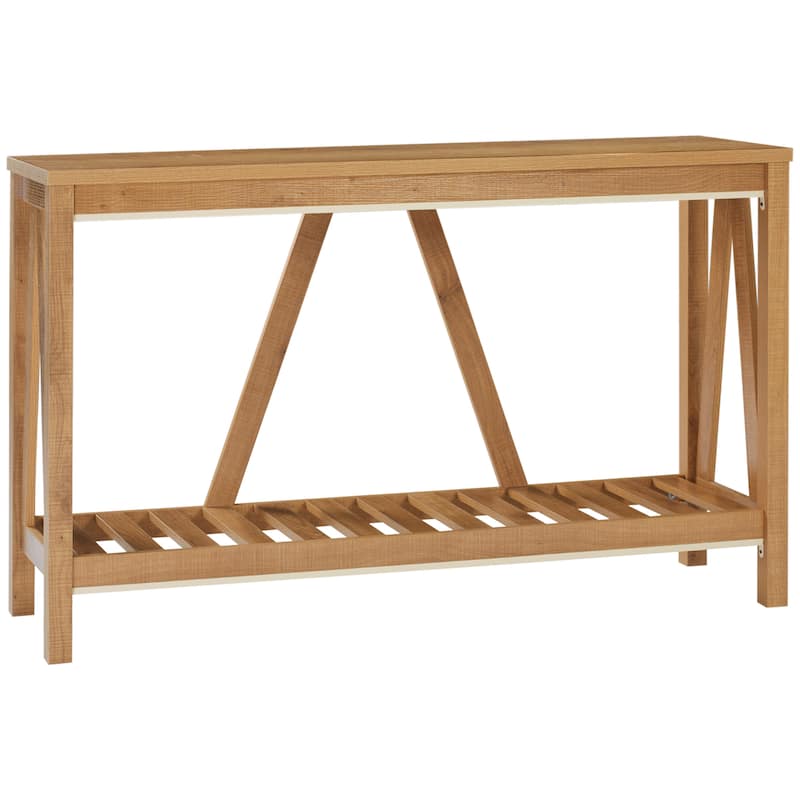 Console Table, Farmhouse Entryway Table with Storage Slatted Shelf, Rustic Sofa Table with Anti-Tipper for Living Room - Brown
