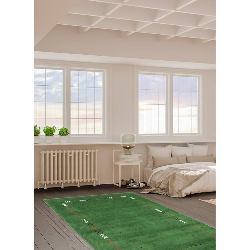 ECARPETGALLERY Hand Loomed Kashkuli Gabbeh Green Wool Rug - 3'1 x 5'0