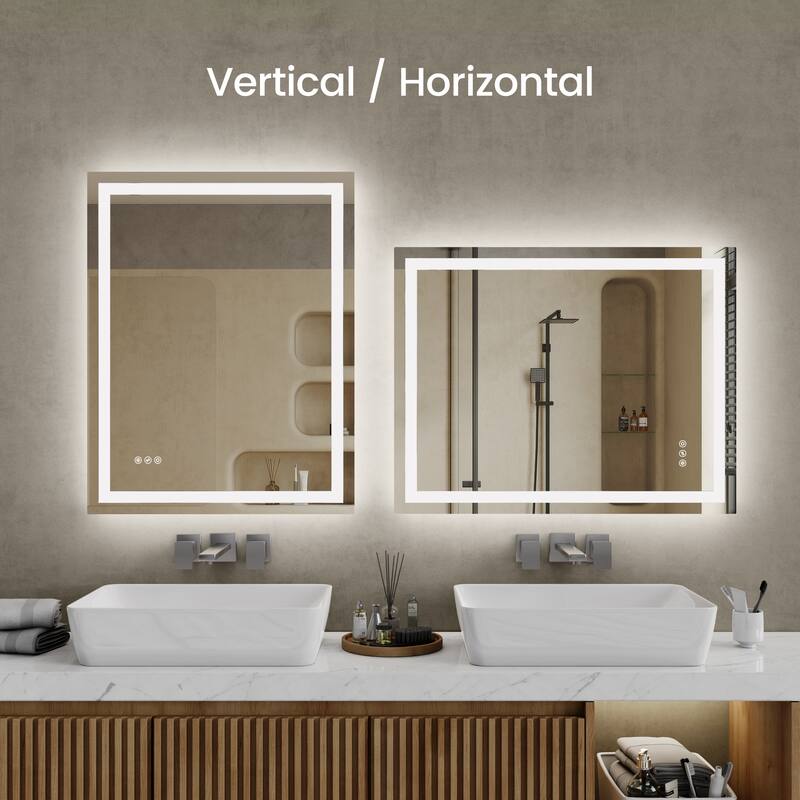 Silver Aluminum LED Vanity Mirror with Anti-Fog, Dimming and 3 Light Modes - 20" W x28" H