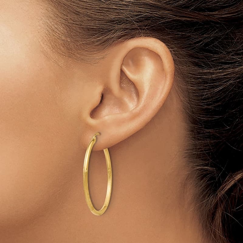 Curata 14k Yellow Gold Satin and Sparkle Cut Round Tube Hoop Earrings - 35x35mm