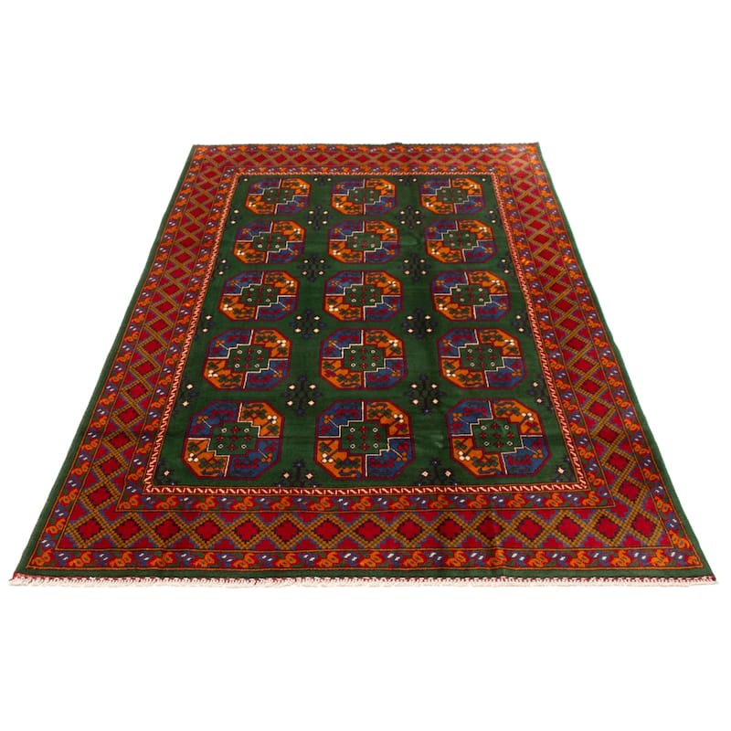 ECARPETGALLERY Hand-knotted Uzbek Kargahi Green Wool Rug - 6'4 x 9'11