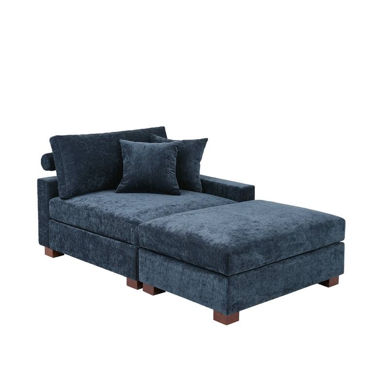 Modern Chenille Chaise Lounge Set with Ottoman