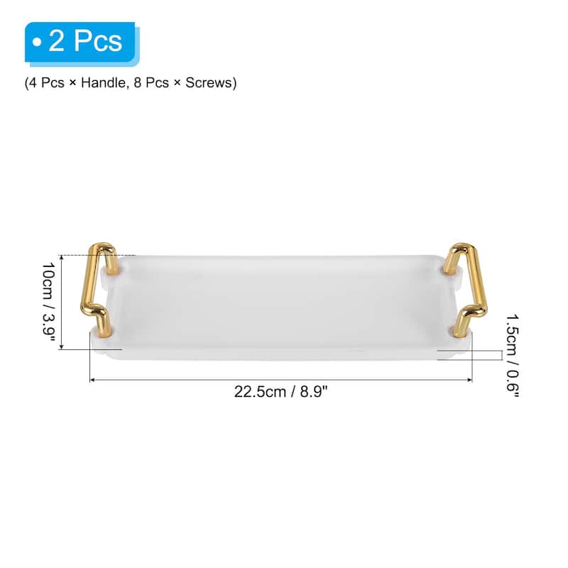 2Pcs Plastic Serving Tray with Golden Handle 8.9"x3.9" Decorative Tray - 8.9" x 3.9" - White