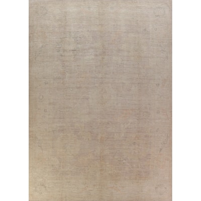 Vegetable Dye Beige Oushak Turkish Large Rug Hand-Knotted Wool Carpet - 10'5" x 13'9"
