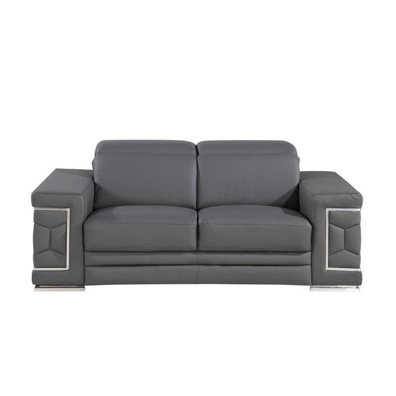 HomeRoots 71" Gray And Silver Genuine Leather Loveseat