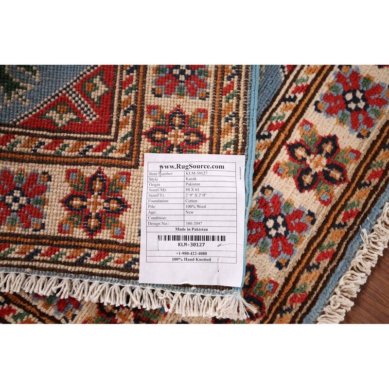 Blue Kazak Oriental Foyer Rug Handmade Wool Carpet - 2'0" x 2'9"